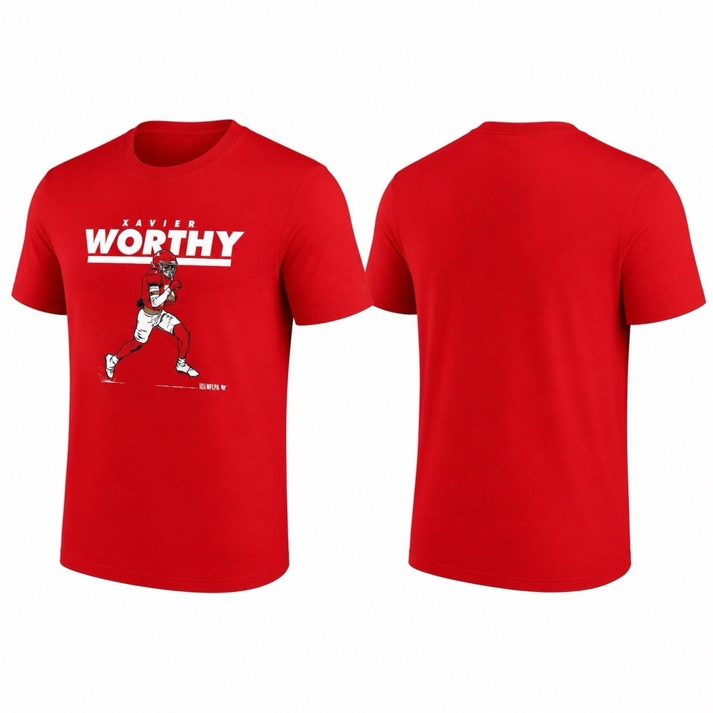 NEW BreakingT Xavier Worthy Kansas City Chiefs NFLPA Red T-Shirt Men’s M